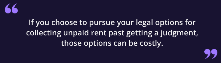 If you choose to pursue your legal options for collecting unpaid rent past getting a judgment, those options can be costly.